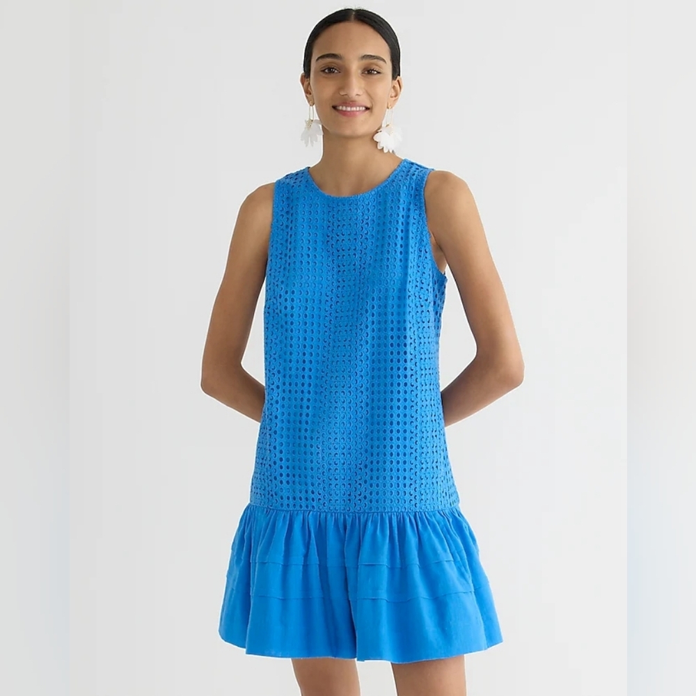 Jcrew Pleated Hem Shift Dress In Eyelet Blue Size S & L available BNWT